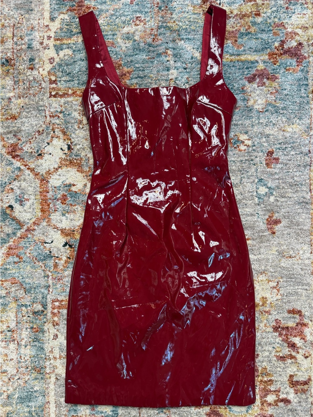 MESHKI leather Burgundy Bodycon Dress - Sleeveless Square Neck